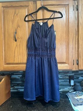 miami Navy Blue Midi Dress with Lace Waist